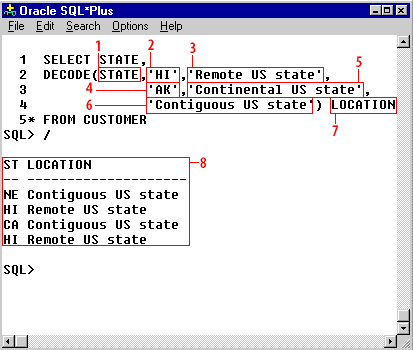 Explanation of an example of the DECODE function.