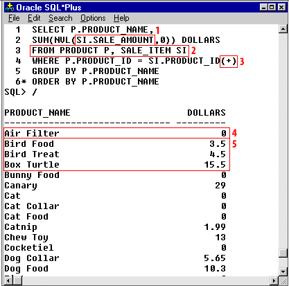 Sample query that contains an outer join.