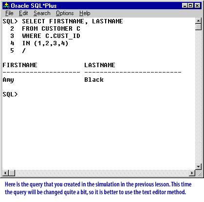 1) Here is the query that you created in the simulation in the previous lesson. This time the query will be changed quite a bit, so it is better to use the text editor method.