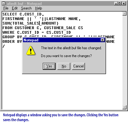 5) Notepad displays a window asking you to save changes. Clicking the Yes button saves the changes.