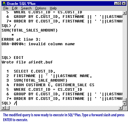 Using Text Editor with SQL*Plus(Query Change)