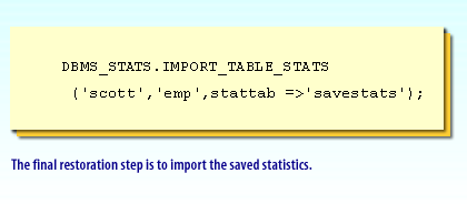 5) The final restoration step is to import the saved statistics