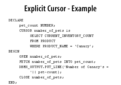 3) Example of an explicit cursor