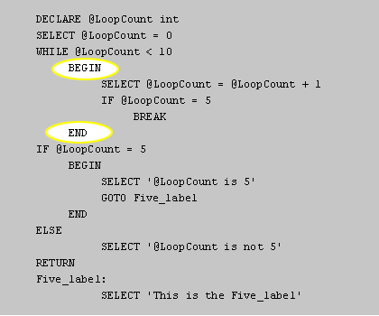 The BEGIN and END statement start and stop the loop