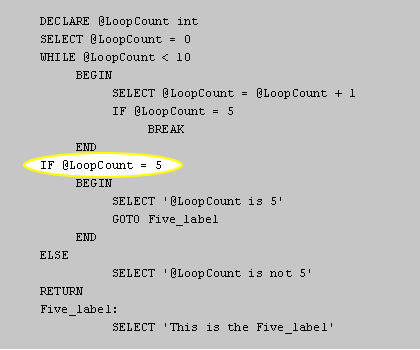 If @LoopCount = 5, a new loop is entered.