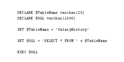 The Transact-SQL shown above declares two variables