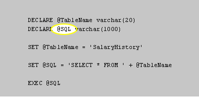 The other, called @SQL, holds the Transact-SQL statement that is built dynamically.