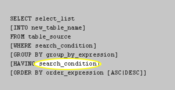 search_condition is similar to the WHERE clause search_condition, except that it is used for aggregate data.