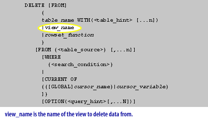 A view_name is the name of the view to delete data from.