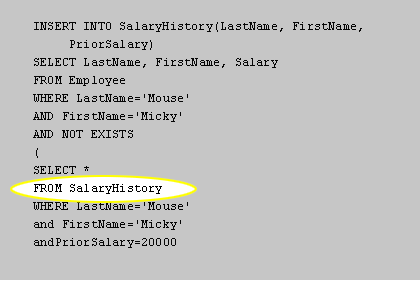 Therefore, data will only be inserted if there is not already a record containing this data in the SalaryHistory table.