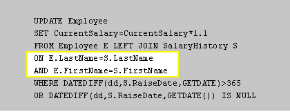 The ON and AND statements indicate which values will be used to join the tables together.