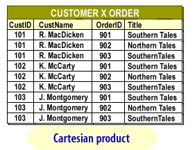 Cartesian product of the Customer and Order tables