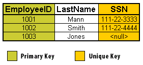 Table consisting of 1) EmployeeID, 2) LastName and 3) SSN