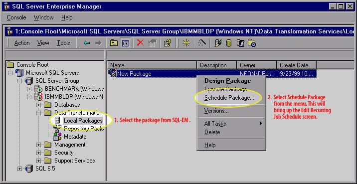 You can select a local or repository package to schedule from SQL-EM