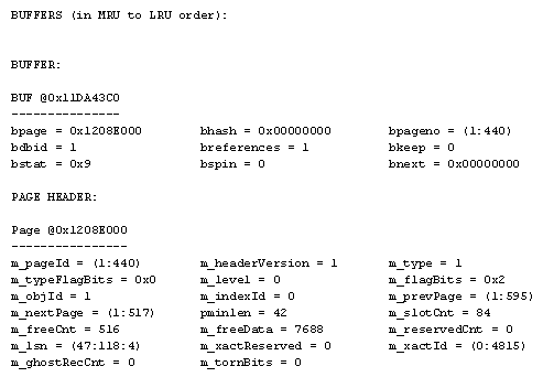 For all of the dbcc buffer options, you will receive header information describing the page being displayed. 