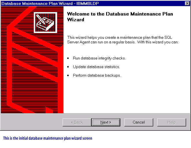 1) This is the initial database maintenance plan wizard screen