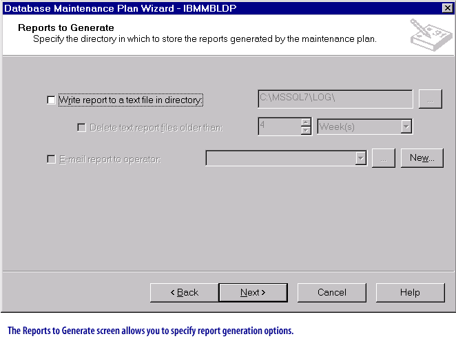 9) The Reports to Generate screen allows you to specify report generation options.