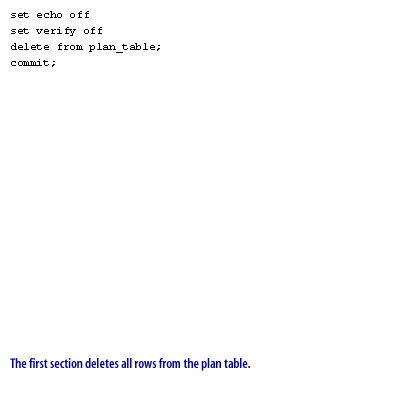 The first section deletes all rows from the plan table