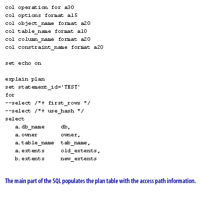 2) The main part of the SQL populates the plan table with the access path information