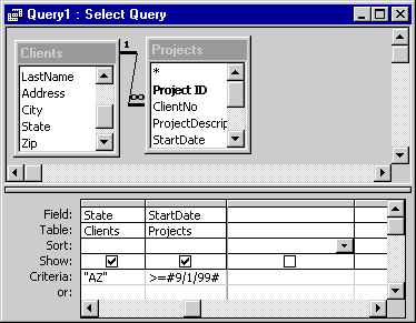 Access query design showing State = 