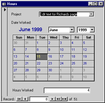 Hours calendar in Microsoft Access - Calendar control