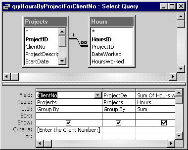 qryHoursByProjectsForClientNo: addition of the criteria requesting the client number (ClientNo)